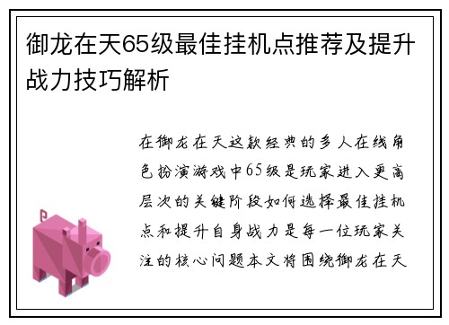 御龙在天65级最佳挂机点推荐及提升战力技巧解析